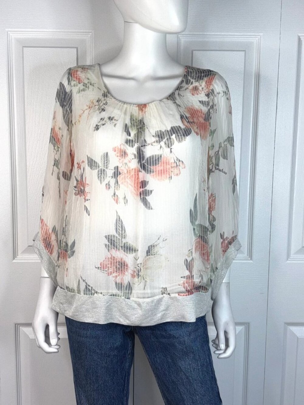 VIOLA BORGHI women's floral silk blouse small